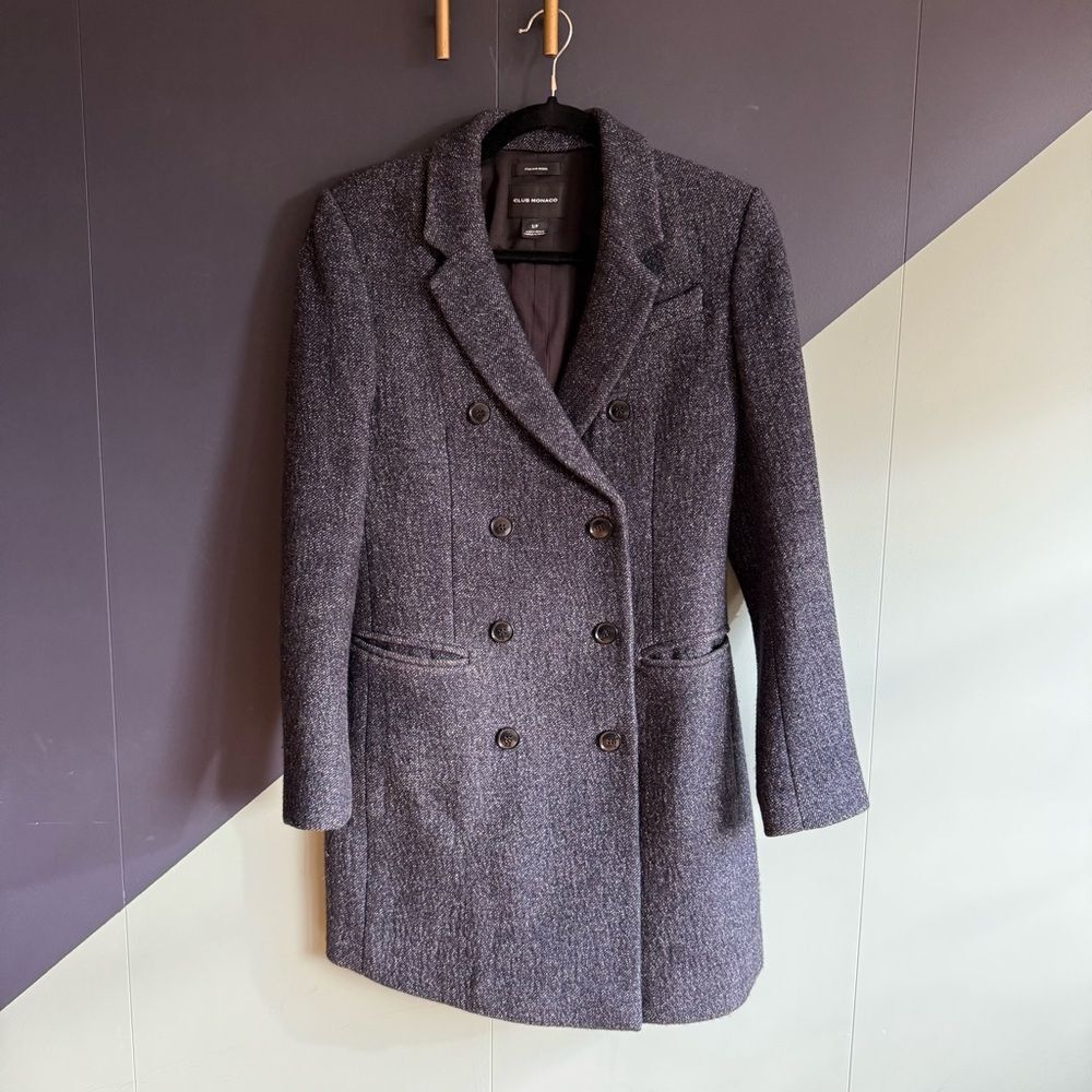 Club Monaco Wool Military Coat,  Size S, Heathered Navy